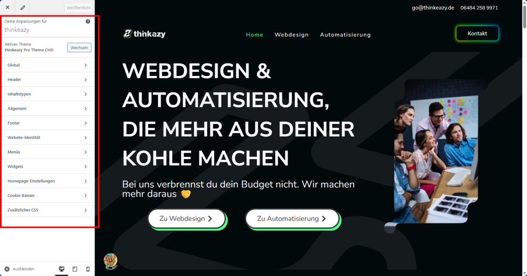 wordpress customizer einstellungen