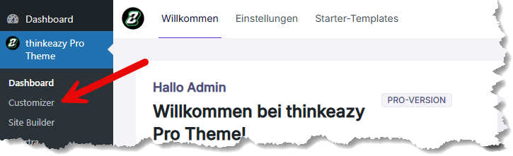 wordpress weg zum customizer