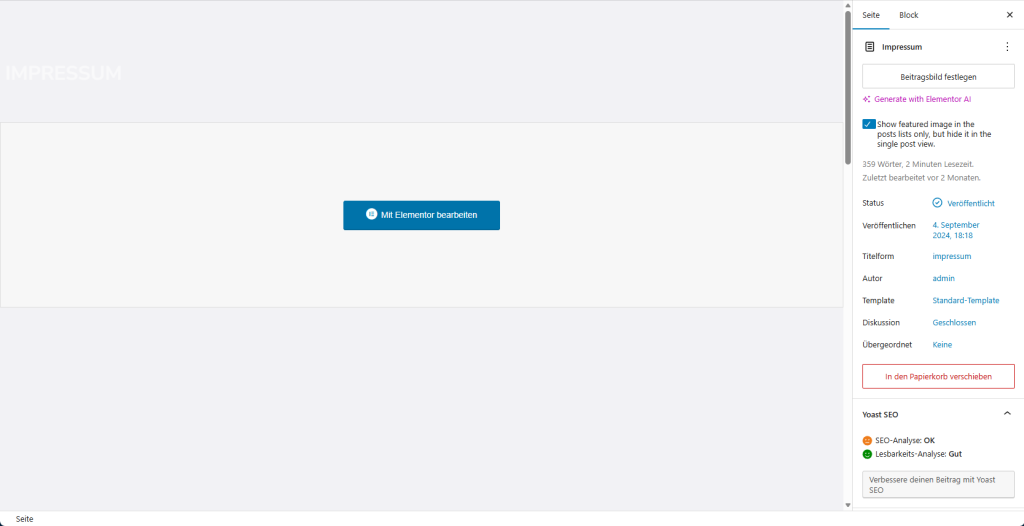 einstellungen an der wordpress seite vornehmen